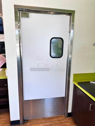 Eliason LWP-3 36 x 84 Single Aluminum Swinging Traffic Door with  Window 