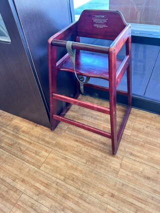 Winco CHH-103 30 inch Stackable Wood High Chair w/ Waist Strap, Mahogany