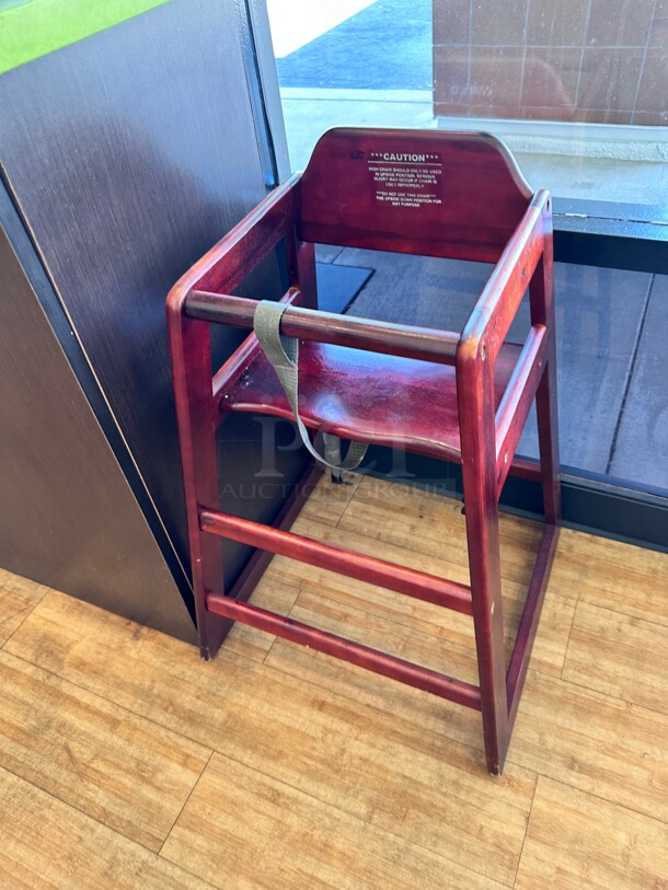 Winco CHH-103 30 inch Stackable Wood High Chair w/ Waist Strap, Mahogany - Image 3 of 5