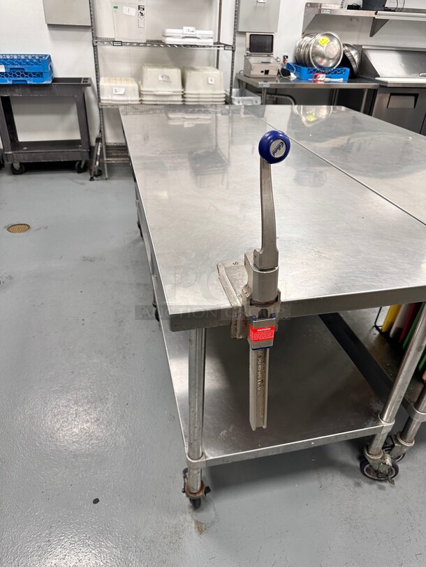 Deluxe Mobile Stainless Steel Worktable with Bottom Shelf - With Can Opener 84 x 30 - Image 1 of 5