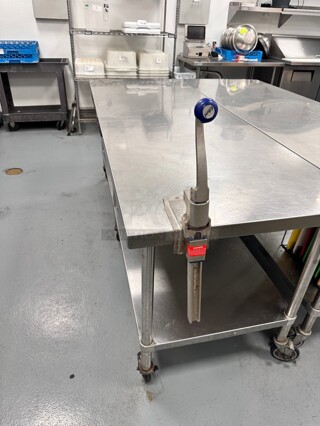 Deluxe Mobile Stainless Steel Worktable with Bottom Shelf - With Can Opener 84 x 30