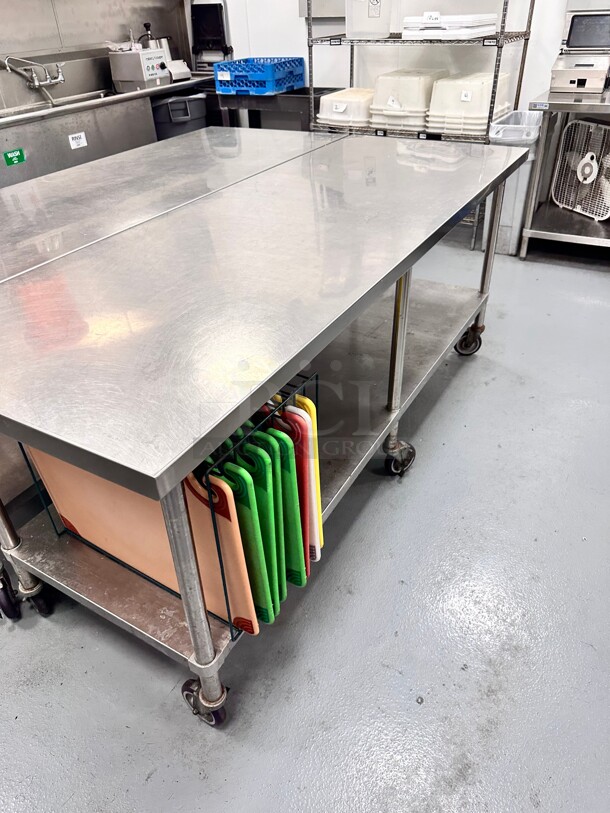 Deluxe Mobile Stainless Steel Worktable with Bottom Shelf - 84 x 30 - Image 6 of 10