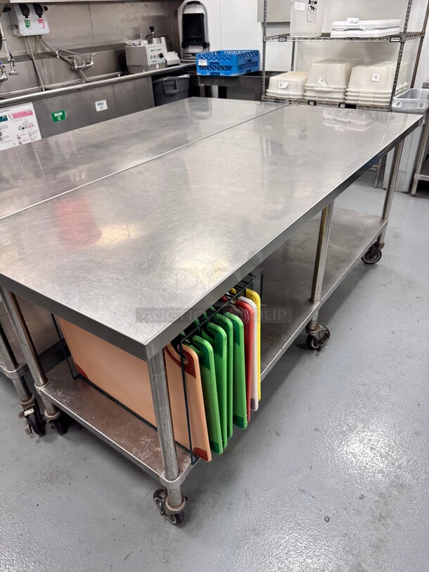 Deluxe Mobile Stainless Steel Worktable with Bottom Shelf - 84 x 30 - Image 7 of 10