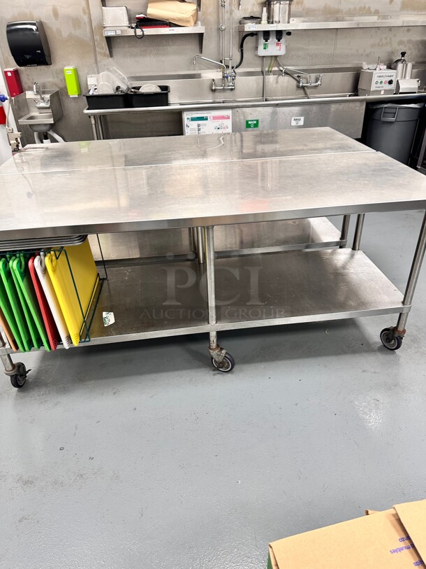 Deluxe Mobile Stainless Steel Worktable with Bottom Shelf - 84 x 30 - Image 8 of 10