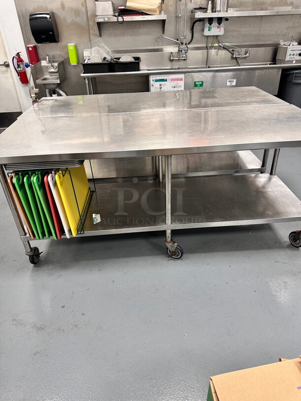 Deluxe Mobile Stainless Steel Worktable with Bottom Shelf - 84 x 30 - Image 9 of 10