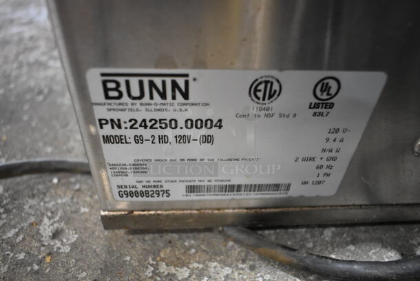 Bunn G9-2 HD Stainless Steel Commercial Countertop Coffee Bean Grinder. 120 Volts, 1 Phase. Tested and Working! - Image 3 of 5