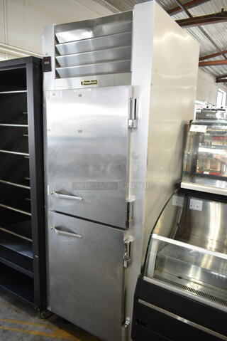 Traulsen G10000 Stainless Steel Commercial 2 Half Size Door Reach In Cooler on Commercial Casters. 115 Volts, 1 Phase. Tested and Working!