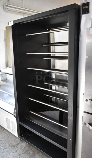 Black Metal Portable Bakery Donut Pastry Rack on Commercial Casters. 