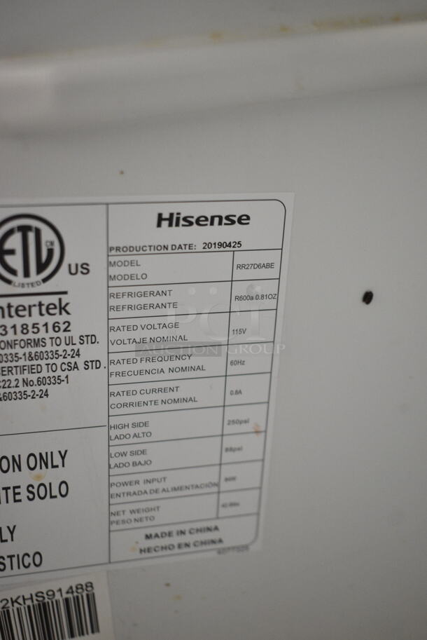 Hisense RR27D6ABE Metal Mini Cooler. 115 volts, 1 Phase. Tested and Working! - Image 3 of 3