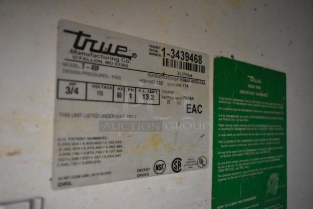 True T-49F Stainless Steel Commercial 2 Door Reach In Freezer w/ Poly Coated Racks. 115 Volts, 1 Phase. Tested and Powers On But Does Not Get Cold - Image 4 of 4