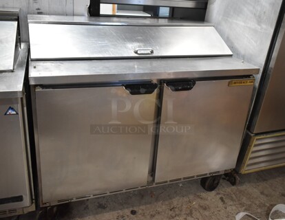 Beverage Air SPE48-12 Stainless Steel Commercial Sandwich Salad Prep Table Bain Marie Mega Top on Commercial Casters. 115 Volts, 1 Phase. Tested and Powers On But Does Not Get Cold