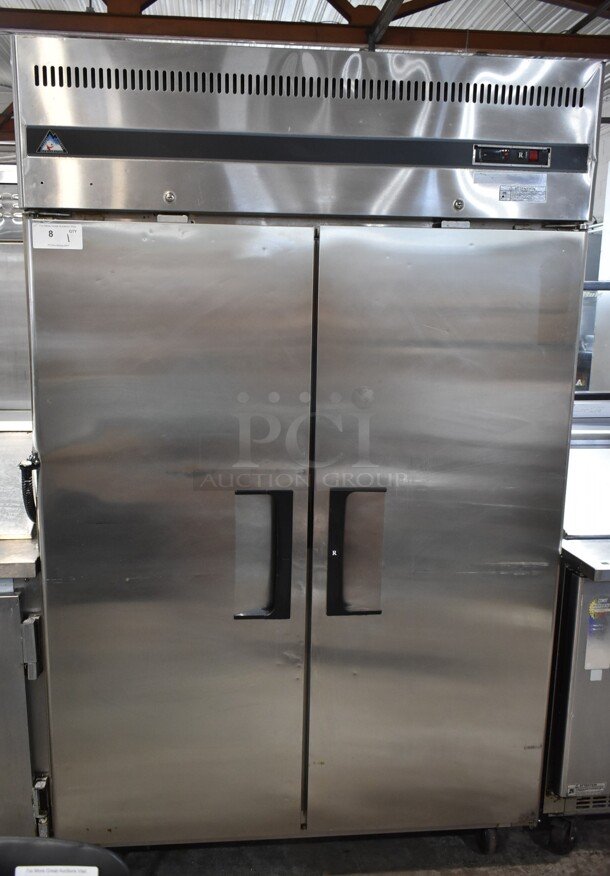 Everest ESR2 Stainless Steel Commercial 2 Door Reach In Cooler w/ Poly Coated Racks on Commercial Casters. 115 Volts, 1 Phase. Tested and Working! - Image 1 of 4