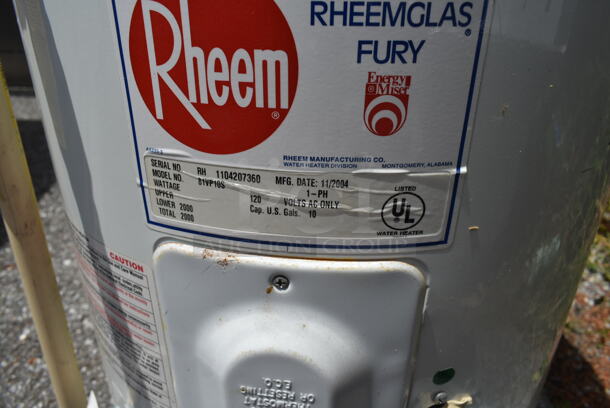 Rheem 81VP10S Metal Water Heater. 120 Volts, 1 Phase.  - Image 3 of 3