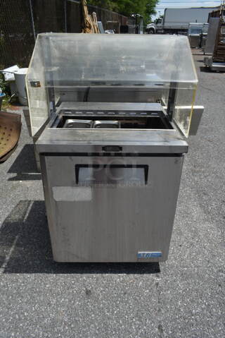 Turbo Air Model MST-28-711S Stainless Steel Commercial Single Door Work Top Cooler w/ Sneeze Guard on Commercial Casters. 115 Volts, 1 Phase. Tested and Powers On But Does Not Get Cold