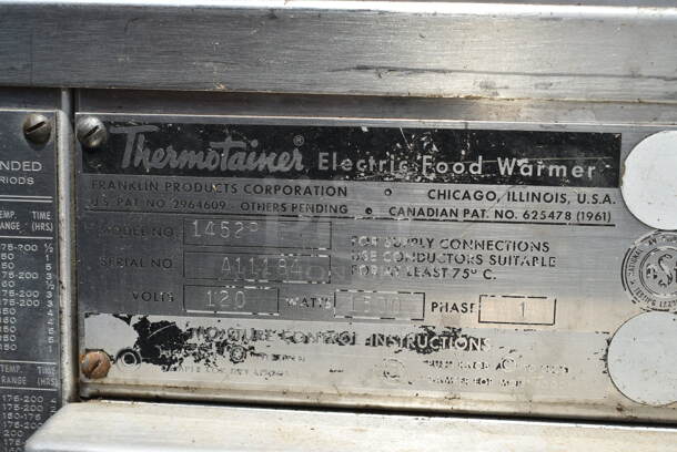 Thermotainer 1452P Stainless Steel Commercial 2 Door Food Warmer on Commercial Casters. 120 Volts, 1 Phase. Cannot Test Due To Cut Power Cord - Image 5 of 5