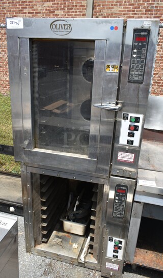 2 Oliver Stainless Steel Commercial Electric Powered Convection Oven. Missing Lower Door. 480 Volts, 3 Phase. 2 Times Your Bid!