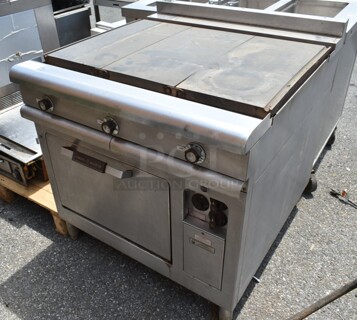 Stainless Steel Commercial Electric Powered Flat Top Griddle w/ Oven. 250 Volts, 3 Phase. 