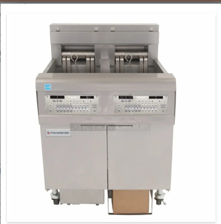 Late Model Used FRYMASTER 2FQE30U 220V, 3PH ELECTRIC 2 30 LB. FLOOR FRYERS WITH Digital CONTROLLER AND FILTRATION SYSTEM