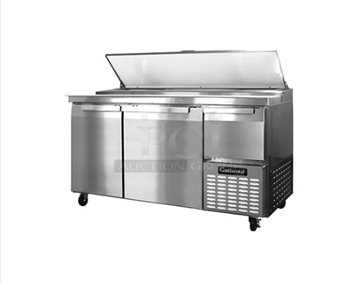 Used Continental Refrigerator CPA60N 60 inch Pizza Prep Table with Two Full Doors and One Half Door