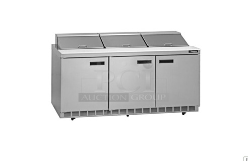 Used Delfield 4472N-24M 72 inch Front Breathing 3 Door Front Breathing Mega Top Refrigerated Sandwich Prep Table 115 Volt Working