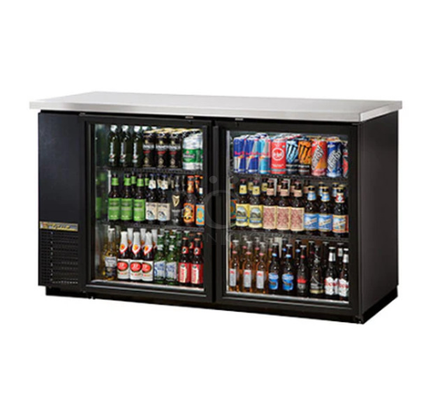 Used True TBB-24-60G 60 inch Bar Refrigerator - 2 Swinging Glass Doors, Black, 115v Working - Image 1 of 6