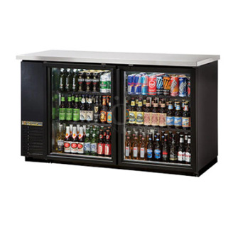 Used True TBB-24-60G 60 inch Bar Refrigerator - 2 Swinging Glass Doors, Black, 115v Working