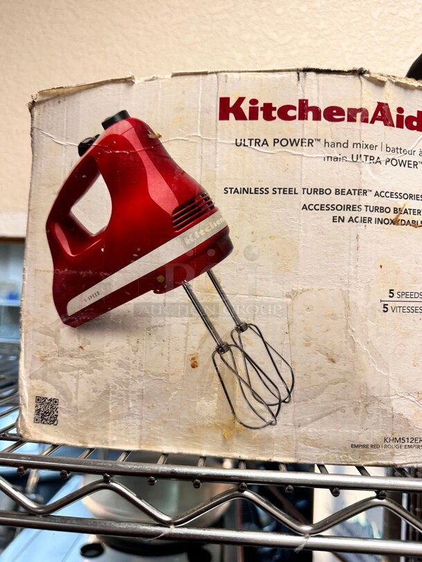 KitchenAid KHM512ER 5 Speed Hand Mixer w Stainless Turbo Beater Accessories, Empire Red 115 Volt Working - Image 2 of 4