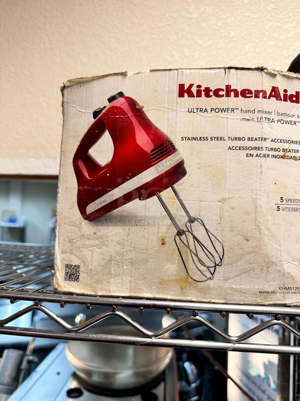 KitchenAid KHM512ER 5 Speed Hand Mixer w Stainless Turbo Beater Accessories, Empire Red 115 Volt Working - Image 3 of 4