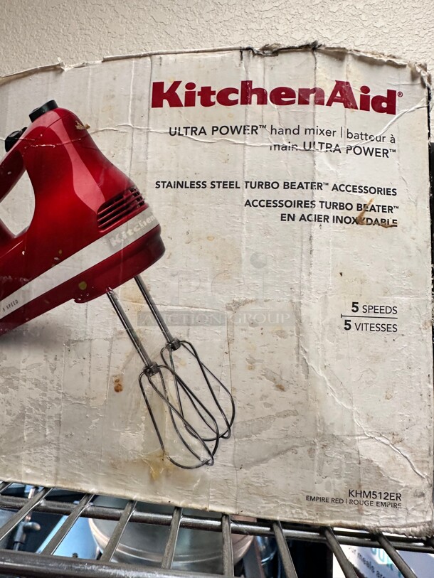 KitchenAid KHM512ER 5 Speed Hand Mixer w Stainless Turbo Beater Accessories, Empire Red 115 Volt Working - Image 4 of 4