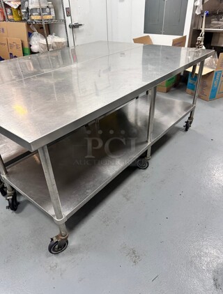 Deluxe Mobile Stainless Steel Worktable with Bottom Shelf - 84 x 30 NSF With Can Opener