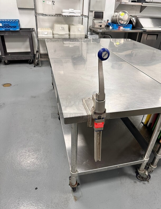 Deluxe Mobile Stainless Steel Worktable with Bottom Shelf - 84 x 30 NSF With Can Opener - Image 4 of 7