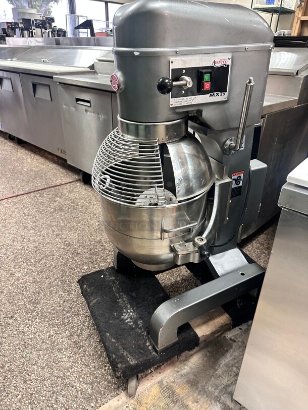 Late Model Used Avantco MX30 30 Qt. Planetary Floor Mixer with Guard, & Standard Accessories - 120V, 1 3/4 hp Working - Image 5 of 7