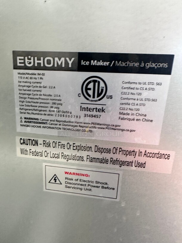 New EUHOMY Commercial Ice Maker Machine, 100lbs/24H 115 Volt Missing Parts - Image 3 of 6