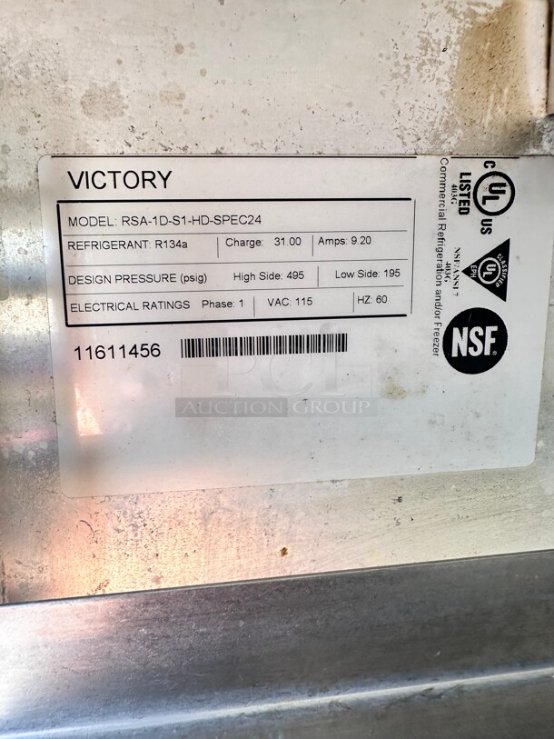 Victory RSA-1D-S1-HD UltraSpec™ Series Refrigerator Reach-in Two-section Glass Door 115 Volt Working - Image 3 of 5
