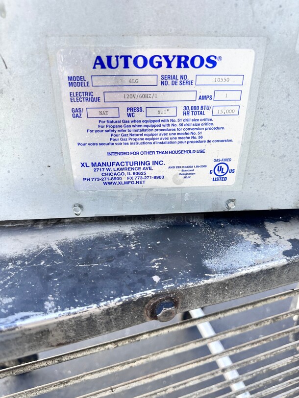 Used AutoGyros 4LG 65 lb. Vertical Natural Gas Gyro Broiler - 30,000 BTU Working - Image 7 of 8