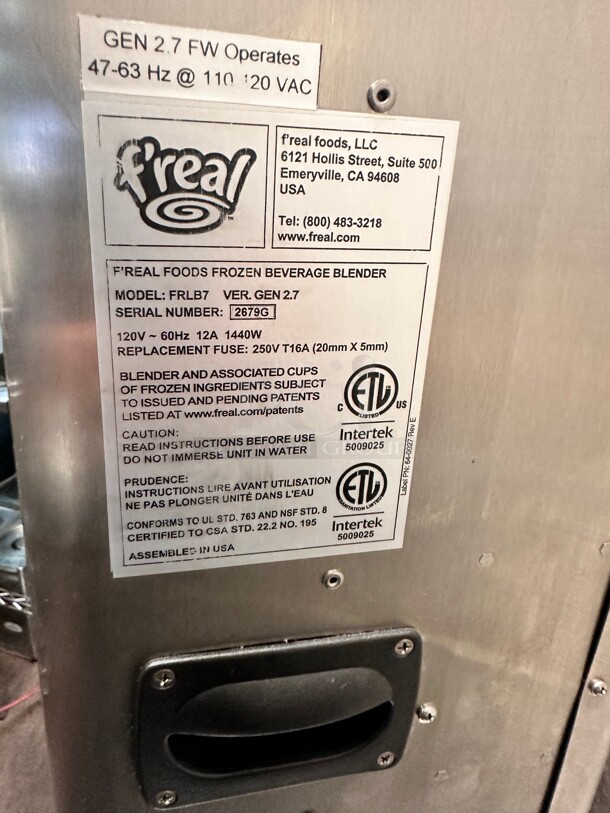 Late Model Freal FRLB7 Milkshake Blender Bar w/ Machine, Minus Forty Freezer 115 Volt Working - Image 7 of 11