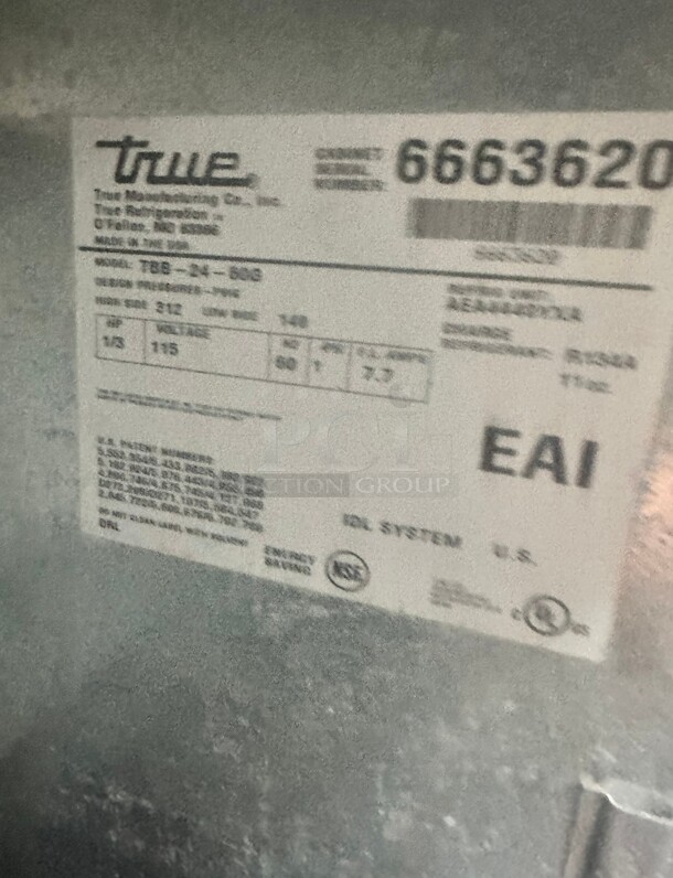 Used True TBB-24-60G 60 inch Bar Refrigerator - 2 Swinging Glass Doors, Black, 115v Working - Image 6 of 6