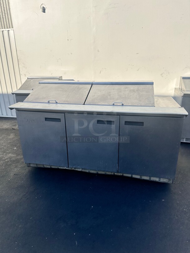 Used Delfield 4472N-24M 72 inch Front Breathing 3 Door Front Breathing Mega Top Refrigerated Sandwich Prep Table 115 Volt Working - Image 3 of 7
