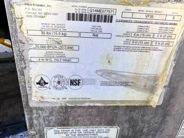 Used Working Pitco VF-35S Gas Fryer - (1) 35 lb Vat, Floor Model, Natural Gas  - Image 6 of 8