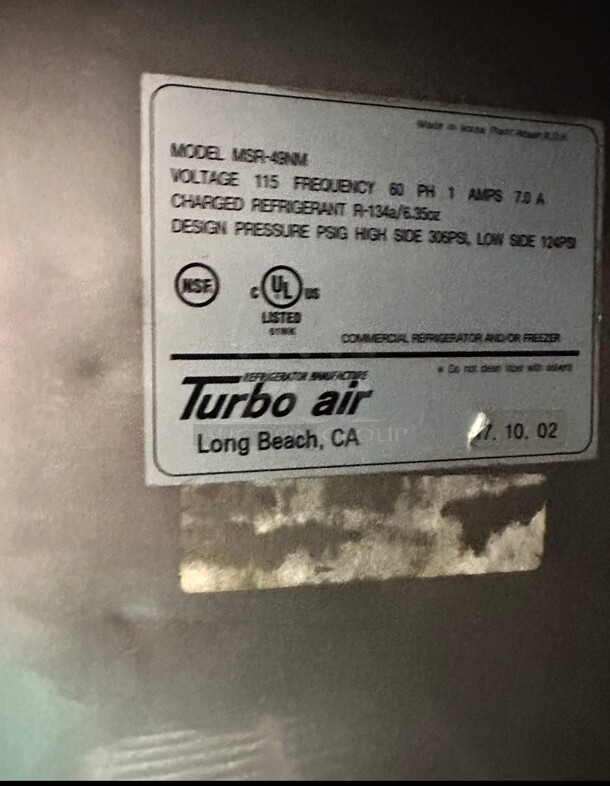 Used Turbo Air MSR-49mm 54 inch Two Section Reach In Refrigerator, (2) Left/Right Hinge Solid Doors, 115v Working - Image 5 of 5