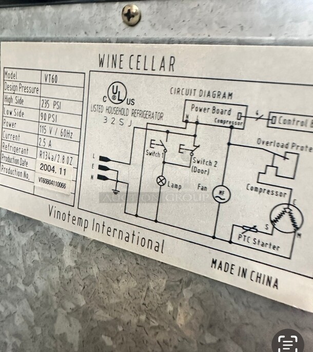 VINOTEMP 60 BOTTLE BUILT-IN OR FREESTANDING CELLAR 115 Volt Working - Image 7 of 8