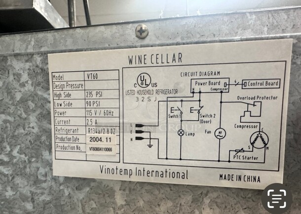 VINOTEMP 60 BOTTLE BUILT-IN OR FREESTANDING CELLAR 115 Volt Working - Image 8 of 8