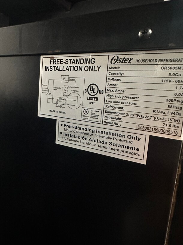 Oster - 5.0 Cu. Ft. Compact Refrigerator - Silver 115  Volt Working - Image 4 of 4