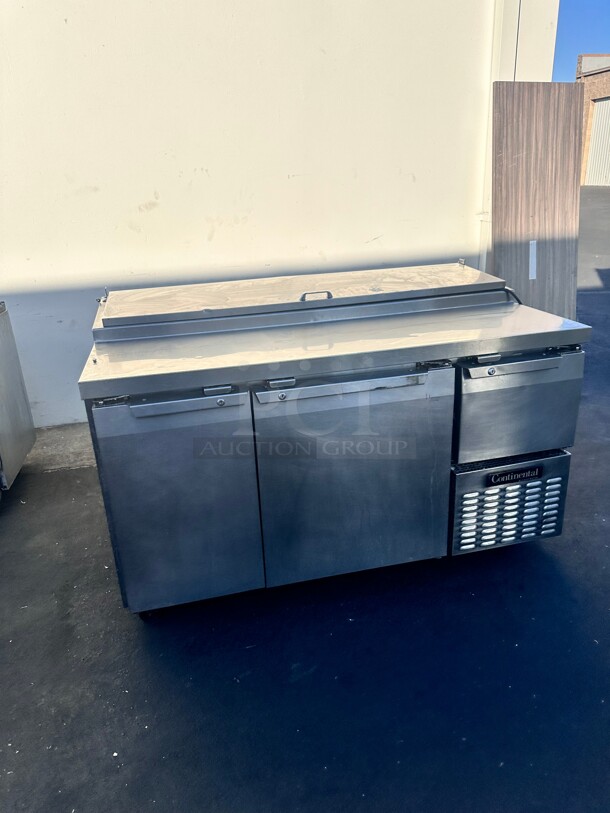 Used Continental Refrigerator CPA60N 60 inch Pizza Prep Table with Two Full Doors and One Half Door - Image 2 of 4