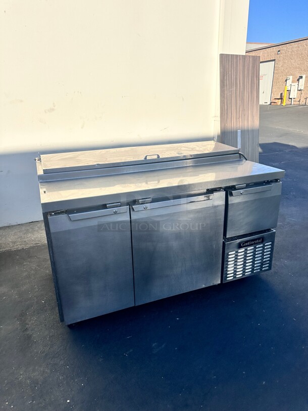 Used Continental Refrigerator CPA60N 60 inch Pizza Prep Table with Two Full Doors and One Half Door - Image 3 of 4