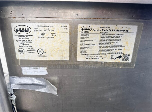 Late Model FWE ETC-UA-4PH Undercounter Non-Insulated Mobile Heated Cabinet w/ (4) Pan Capacity, 120v Working - Image 7 of 9