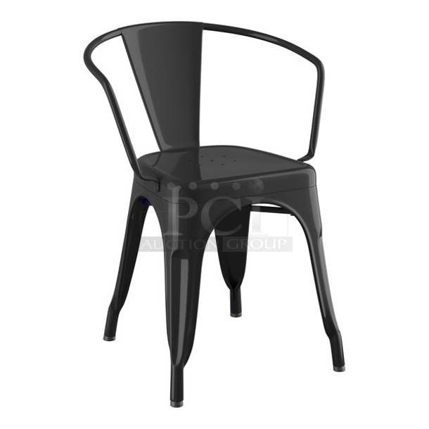 10 BRAND NEW SCRATCH AND DENT! Lancaster Table & Seating 164CMARMBLK Alloy Series Onyx Black Outdoor Arm Chair w/ 7 164SEATRDWAL8001 Walnut Color Chair Seat. 10 Times Your Bid! - Image 1 of 6
