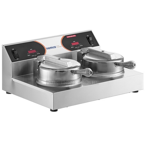 BRAND NEW SCRATCH AND DENT! 2024 Nemco 7000A-2 Stainless Steel Commercial  Dual Waffle Maker. 120 Volts, 1 Phase. Tested and Working! - Image 1 of 5