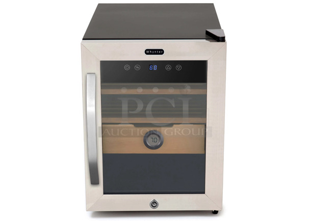 BRAND NEW SCRATCH AND DENT! Whynter CHC-123DS 1.2 cu. ft. Stainless Steel Digital Control and Display Cigar Humidor with Spanish Cedar Shelves. 115 Volt, 1 Phase. Tested and Working! - Image 1 of 6