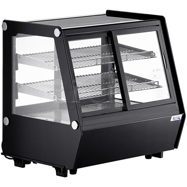 BRAND NEW SCRATCH AND DENT! Avantco 360BCSS28HCB Metal Commercial Countertop 27 5/8" Black Self-Serve Refrigerated Countertop Bakery Display Case with LED Lighting. 115 Volts, 1 Phase. Tested and Working! - Image 1 of 8